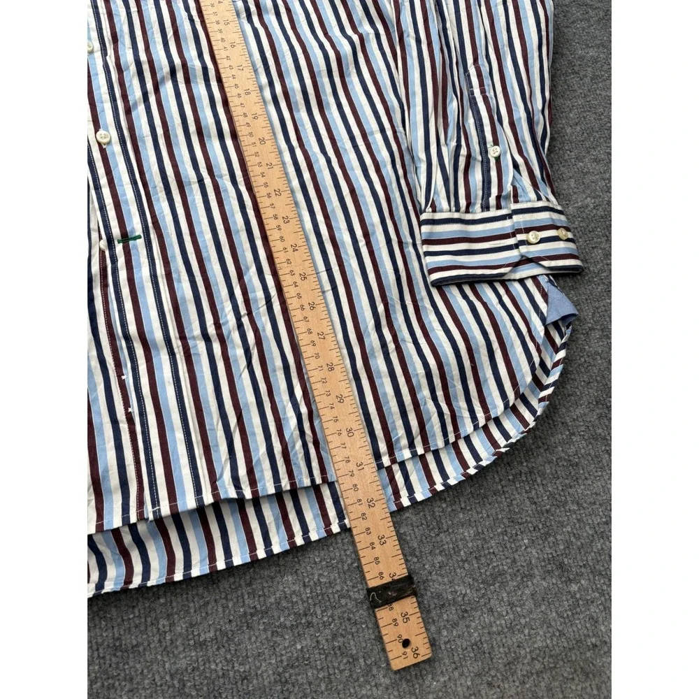 Tommy Hilfiger Men‎ XL Striped Button Down Shirt Blue Burgundy 80s 2-Ply Cotton